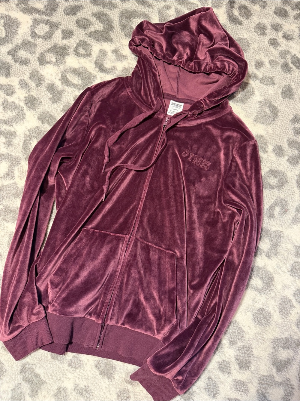 PINK Victoria's Secret Plush Velour Zip Hoodie - Wine
